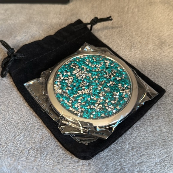 🩶Teal & Silver🩶Glitter Compact Mirror with Dustbag/NIP - Picture 7 of 7